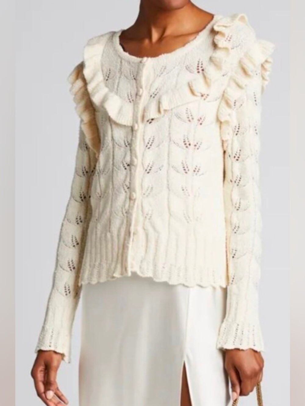 LoveShackFancy Warren Ruffle Cardigan Cream
